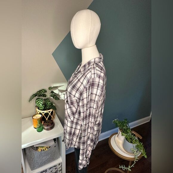 Sanctuary Plaid Boyfriend Shirt Button-Up Black/White Checkered Flannel Size S - Picture 3 of 11